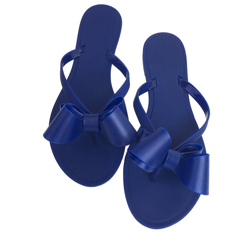 Mtzyoa Women Flip Flops Bow Flat Sandals Summer Blue Size 8 Beach Jelly Cute Ladies Waterproof Rain Casual Waterproof - Image 1